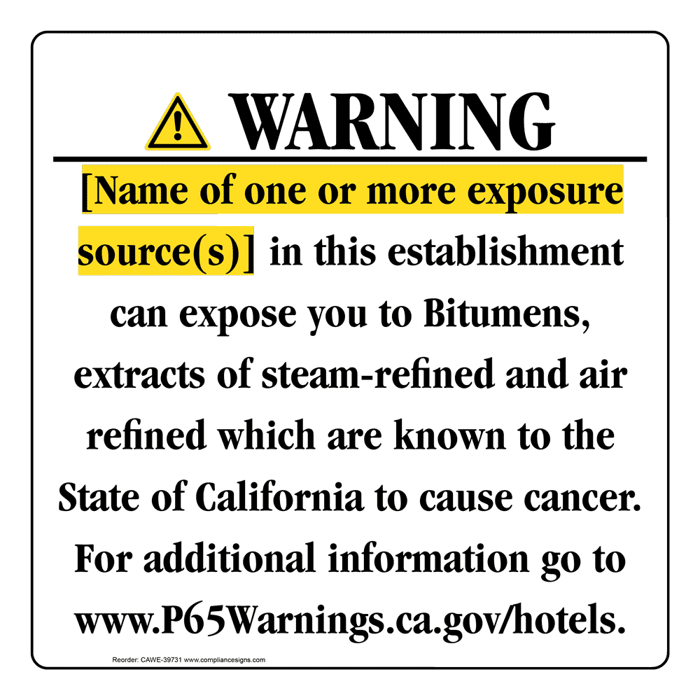 California Prop 65 Hotel Warning Sign CAWE-39731