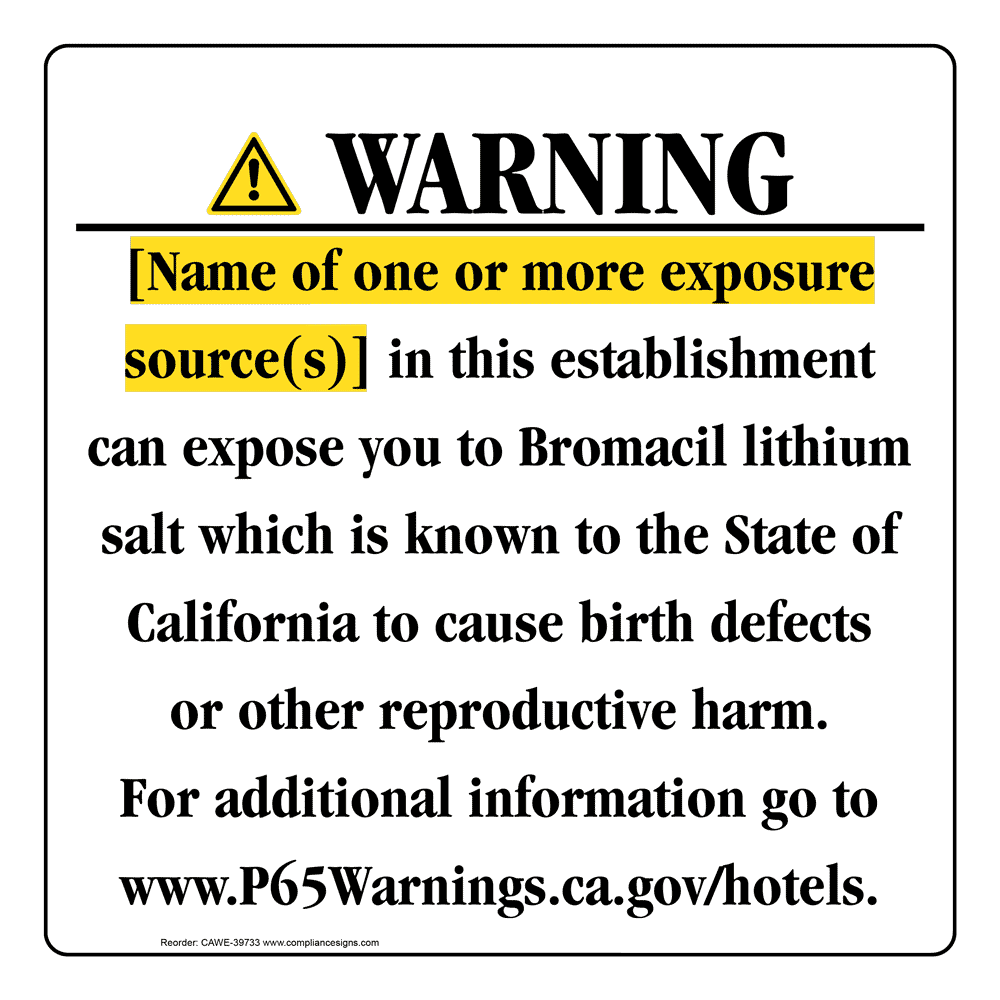 California Prop 65 Hotel Warning Sign CAWE-39733