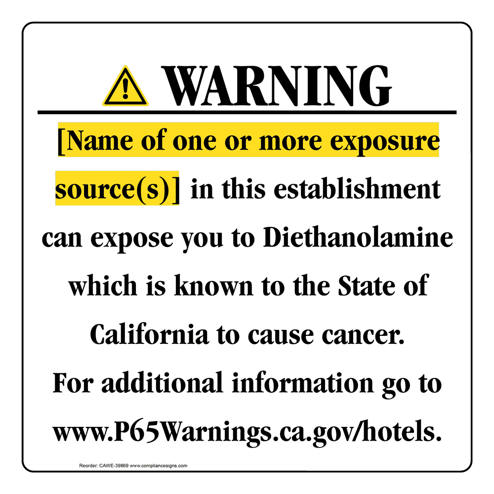 California Prop 65 Hotel Warning Sign CAWE-39869