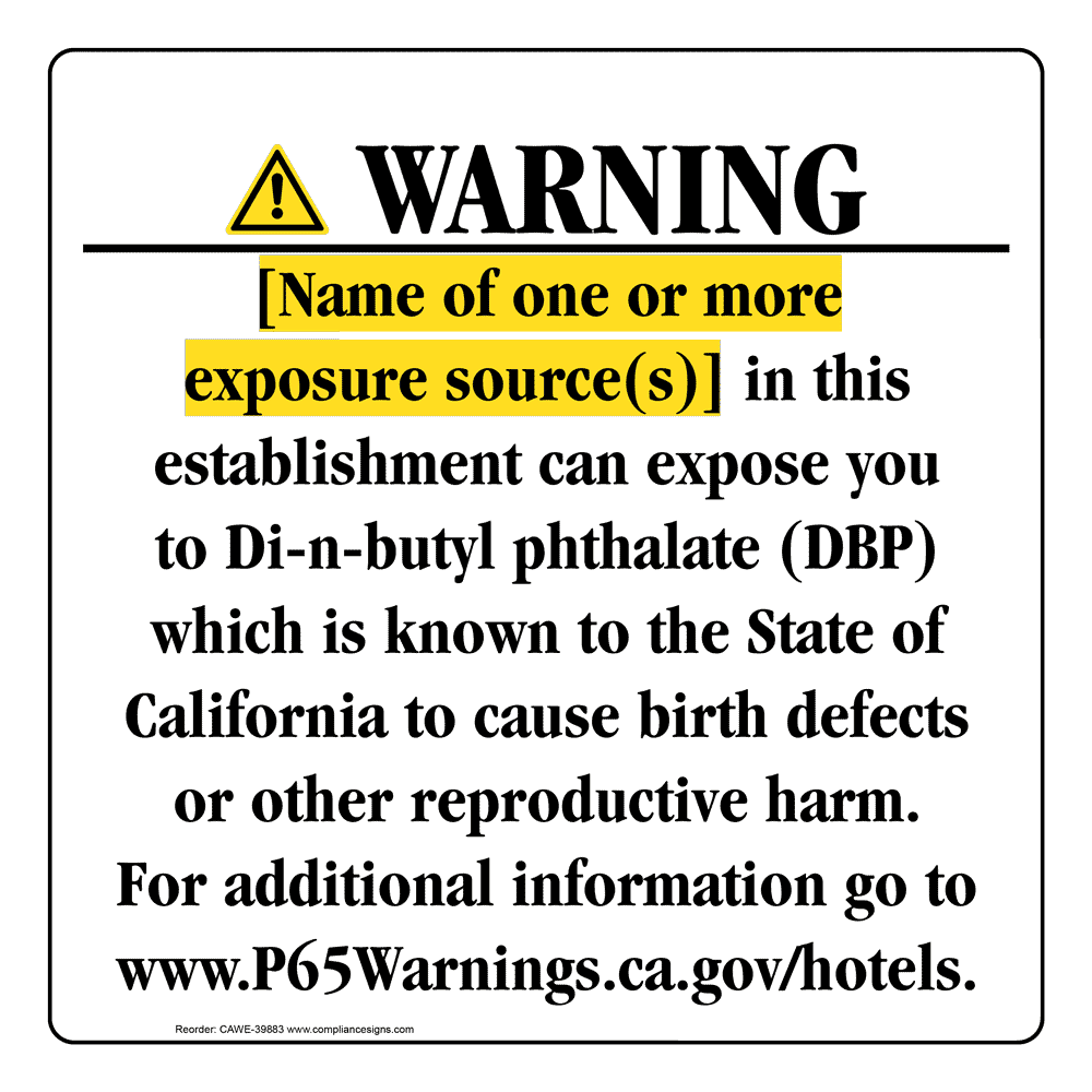 California Prop 65 Hotel Warning Sign CAWE-39883