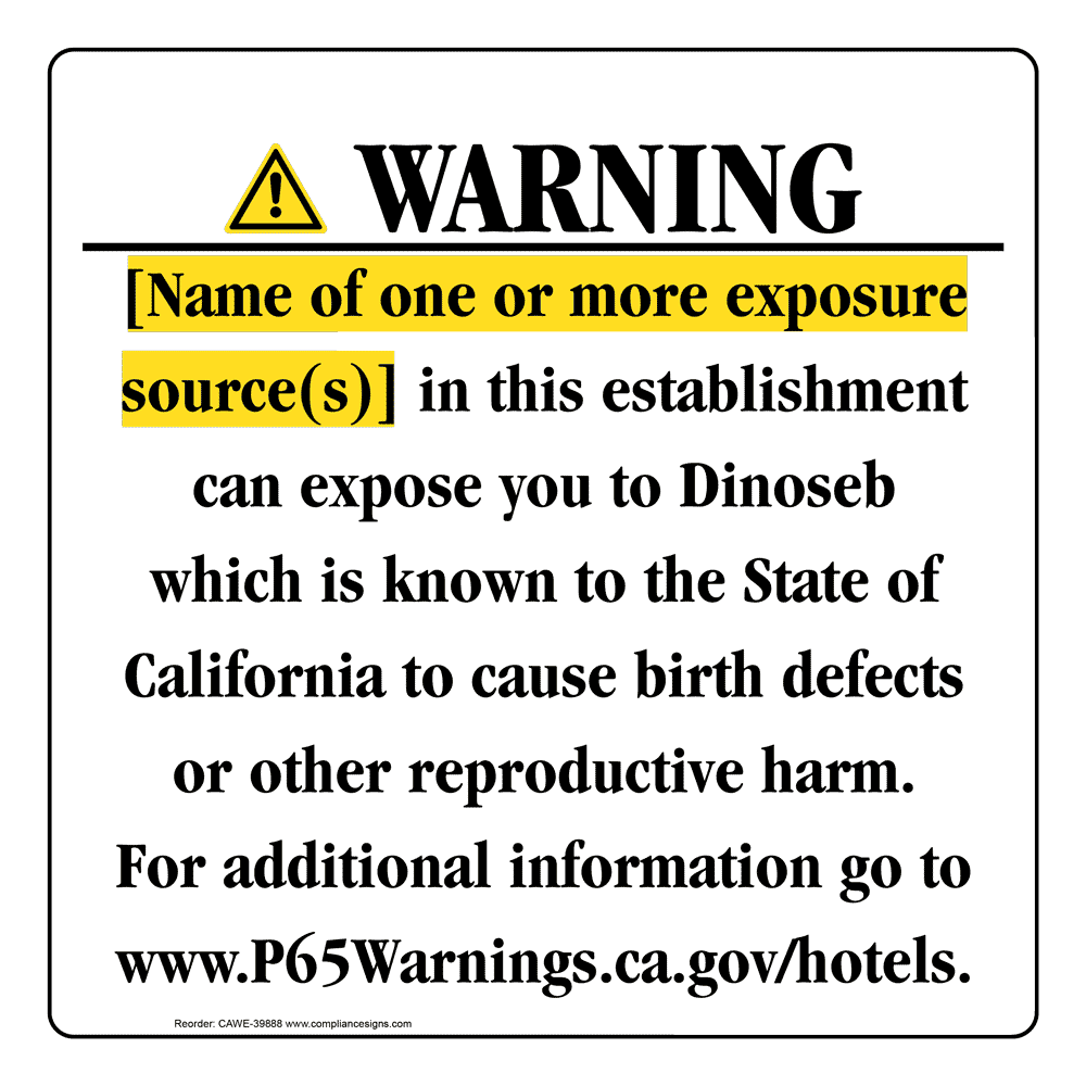 California Prop 65 Hotel Warning Sign CAWE-39888
