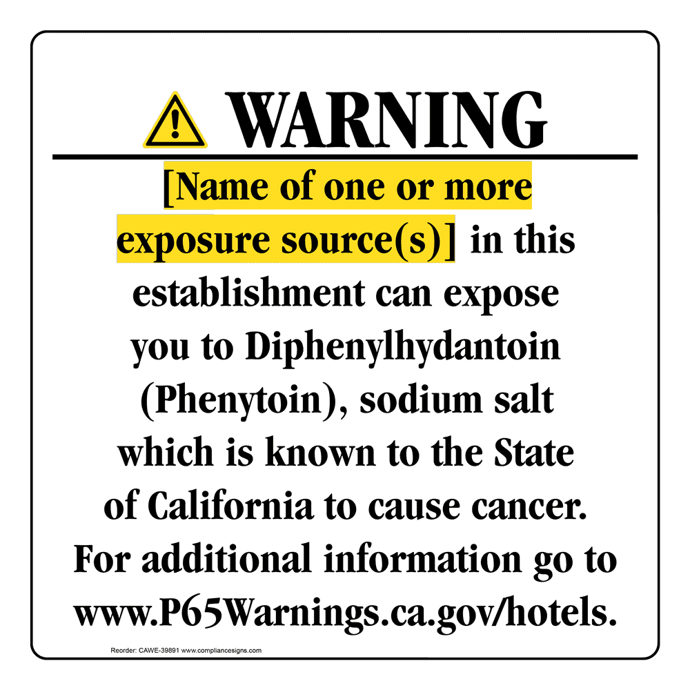 California Prop 65 Hotel Warning Sign CAWE-39891