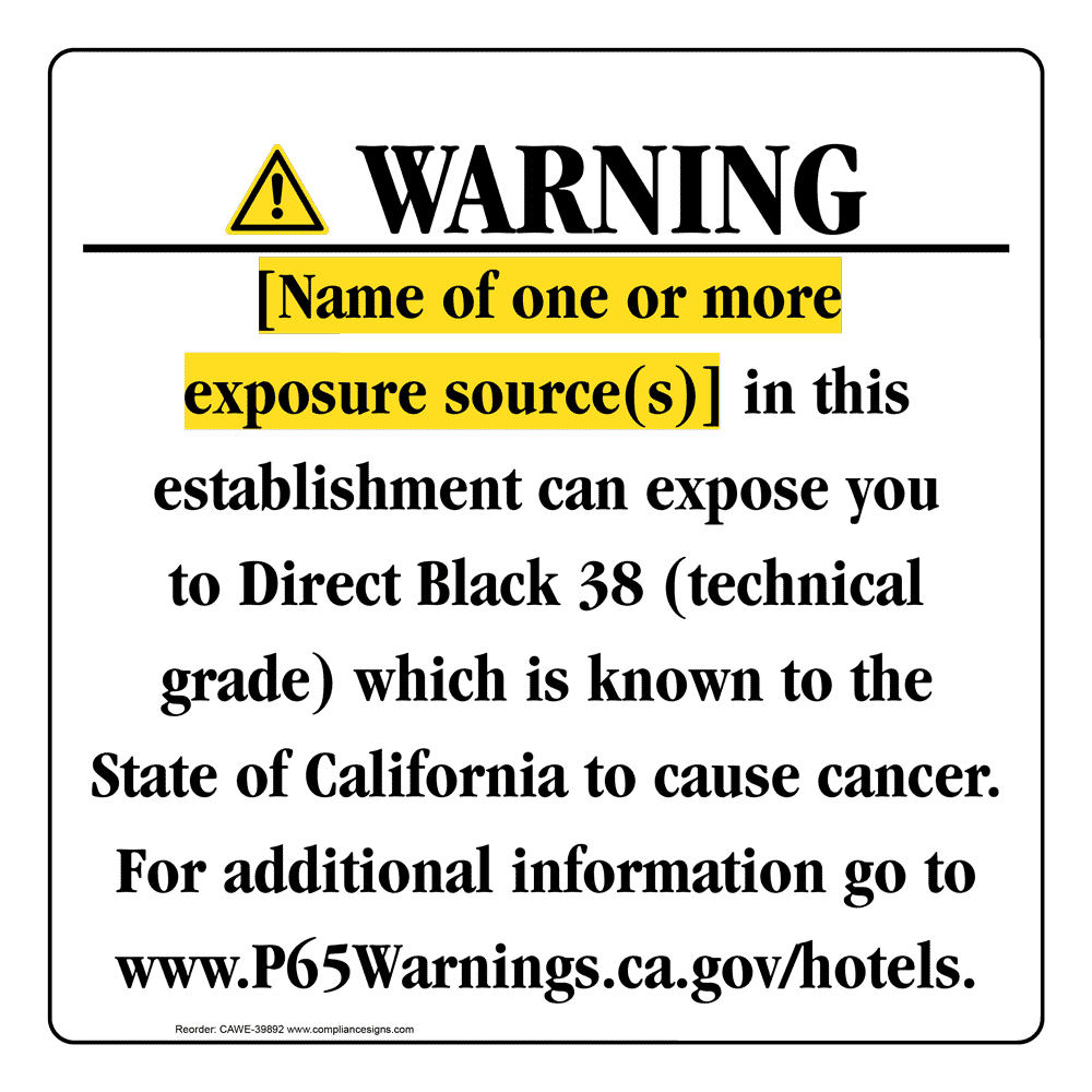 California Prop 65 Hotel Warning Sign CAWE-39892