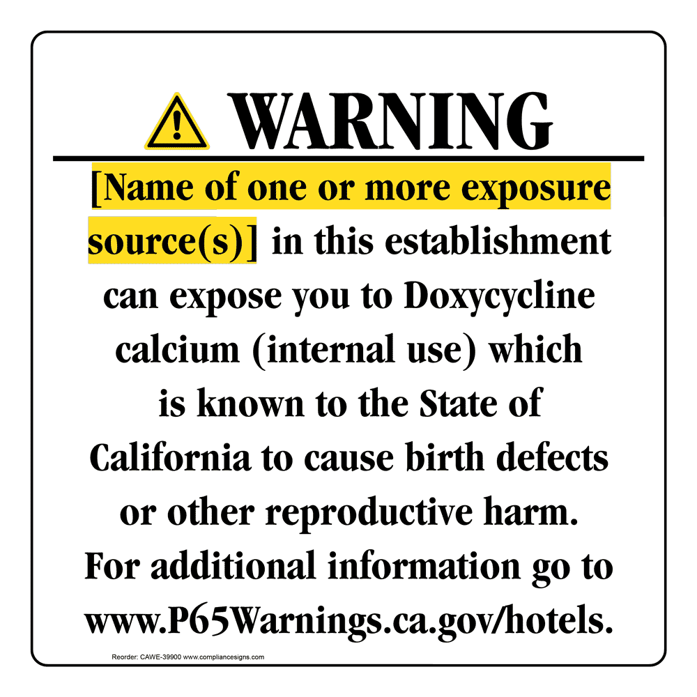 California Prop 65 Hotel Warning Sign CAWE-39900