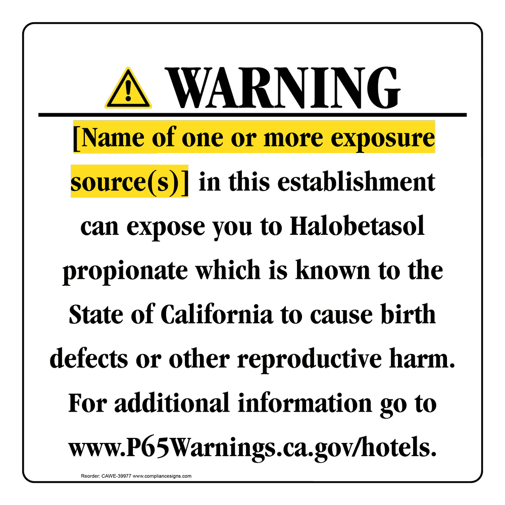 California Prop 65 Hotel Warning Sign CAWE-39977