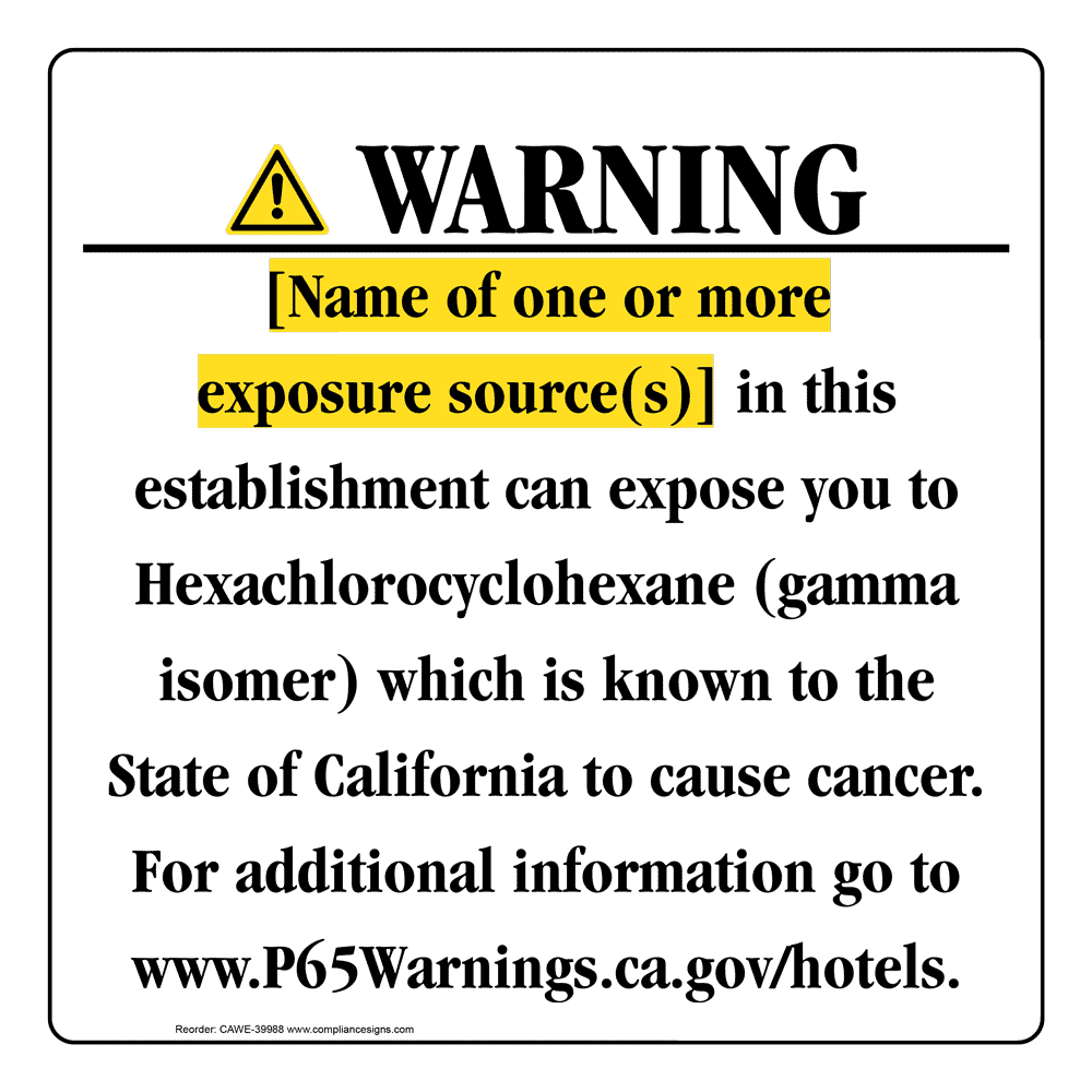 California Prop 65 Hotel Warning Sign CAWE-39988