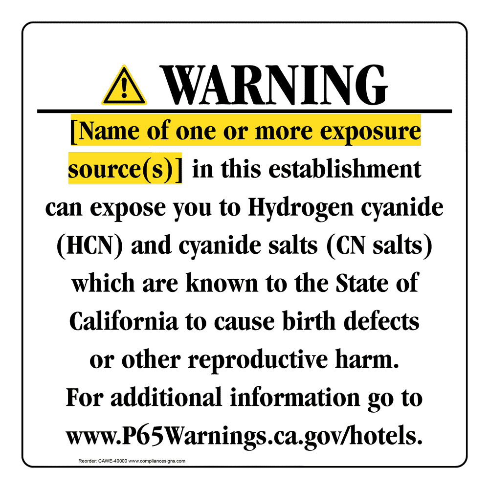 California Prop 65 Hotel Warning Sign CAWE-40000