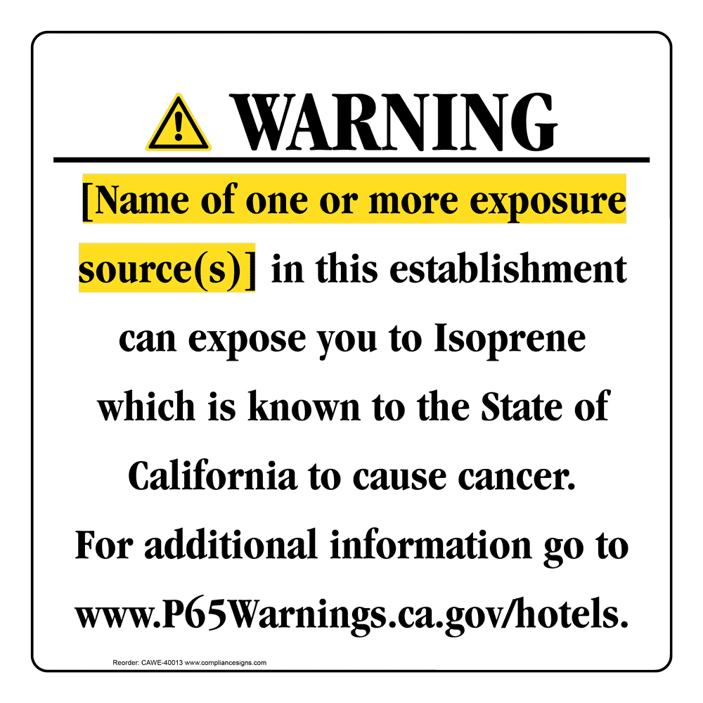 California Prop 65 Hotel Warning Sign CAWE-40013