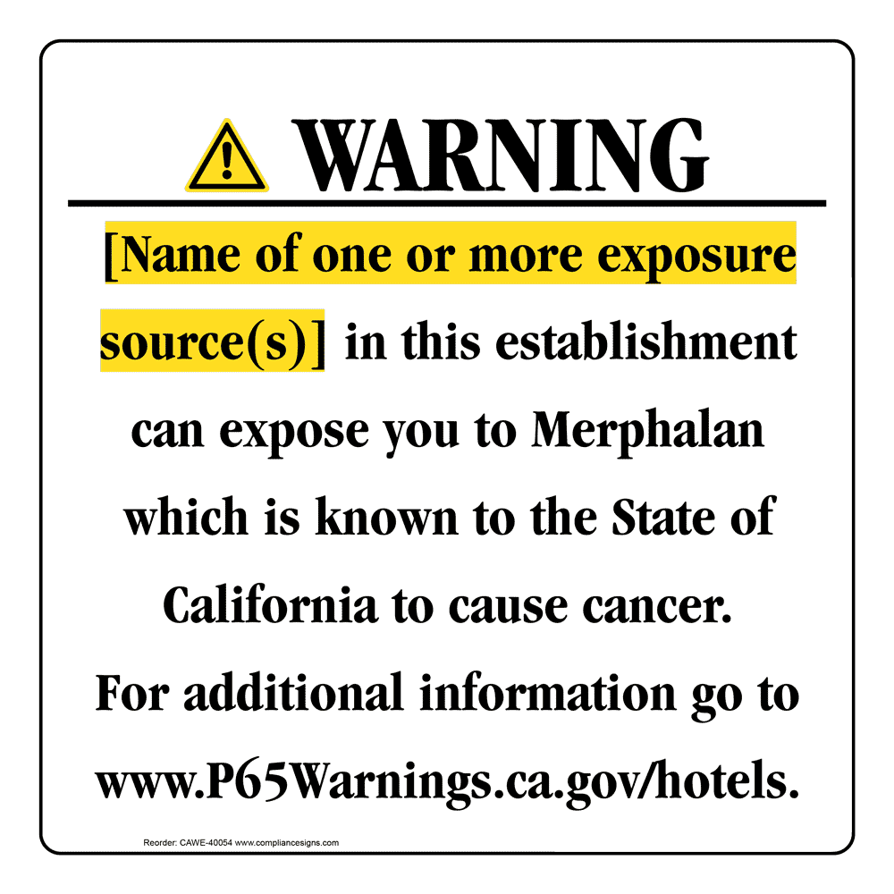 California Prop 65 Hotel Warning Sign CAWE-40054
