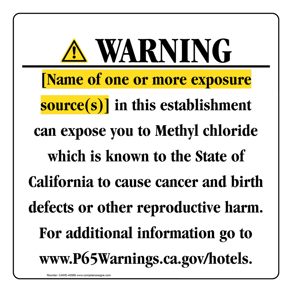 California Prop 65 Hotel Warning Sign CAWE40066