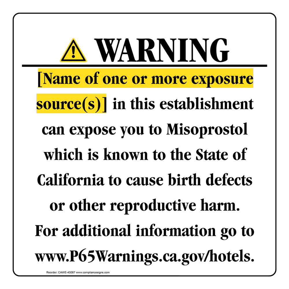 California Prop 65 Hotel Warning Sign CAWE-40087