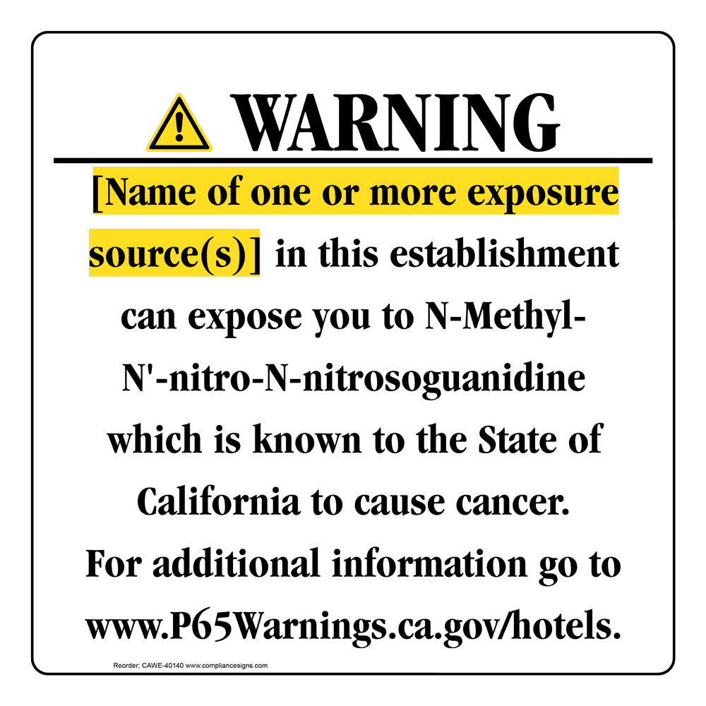 California Prop 65 Hotel Warning Sign CAWE-40140