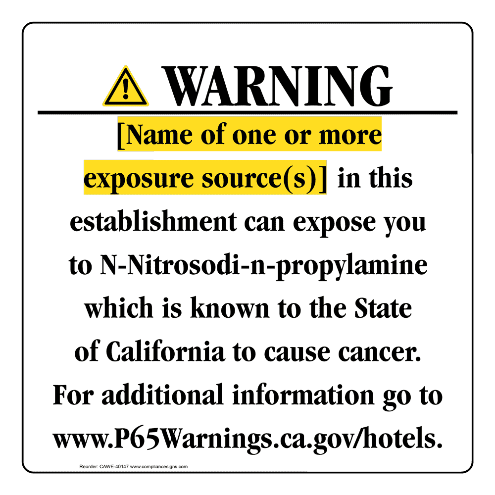 California Prop 65 Hotel Warning Sign CAWE-40147