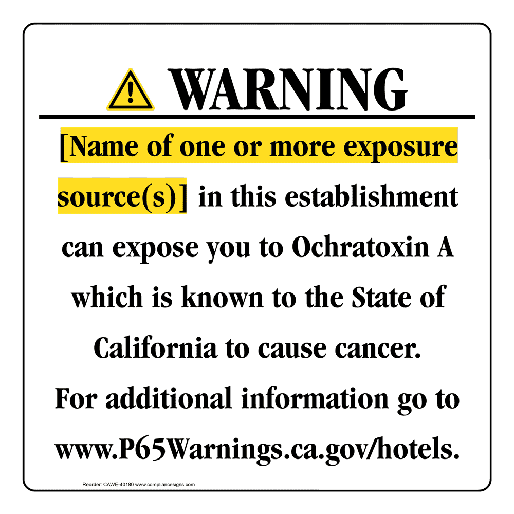 California Prop 65 Hotel Warning Sign CAWE-40180
