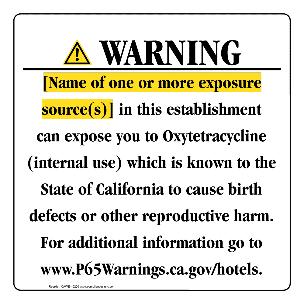 California Prop 65 Hotel Warning Sign CAWE-40200