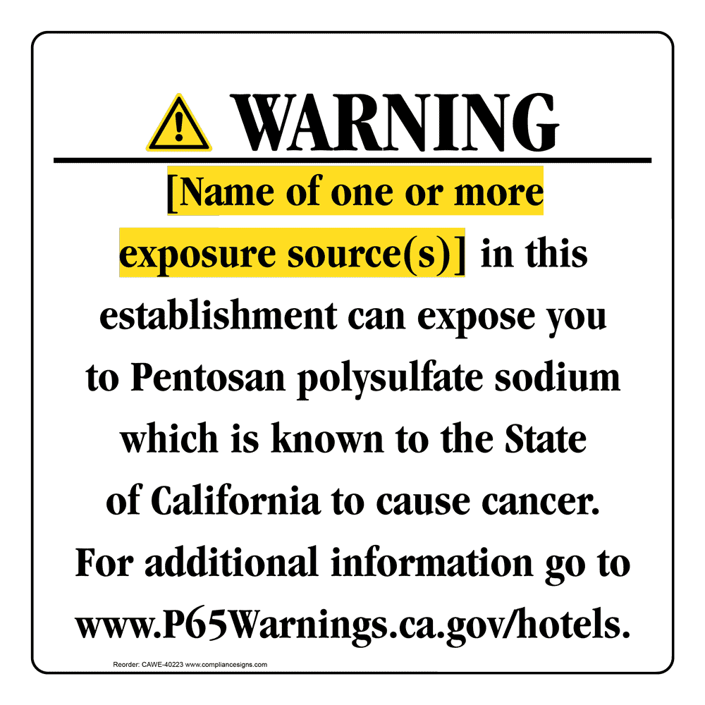 California Prop 65 Hotel Warning Sign CAWE-40223