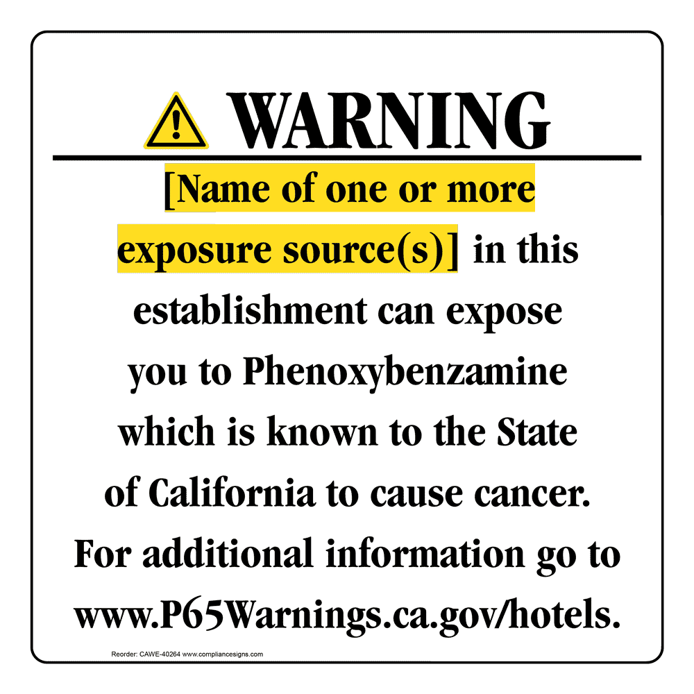 California Prop 65 Hotel Warning Sign CAWE-40264