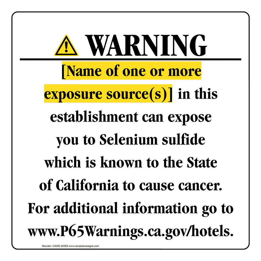 California Prop 65 Hotel Warning Sign CAWE40359