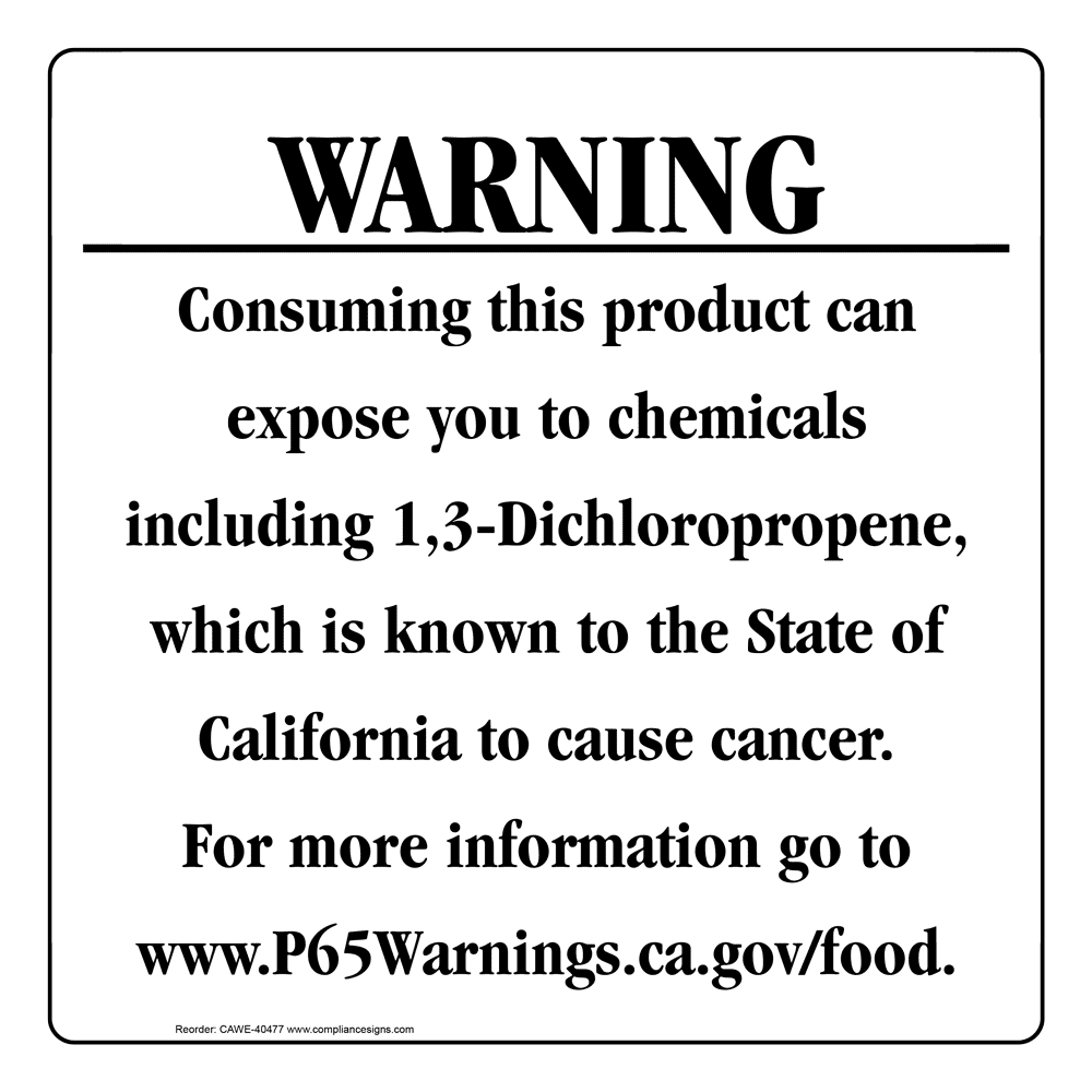 California Prop 65 Food Warning Sign CAWE-40477