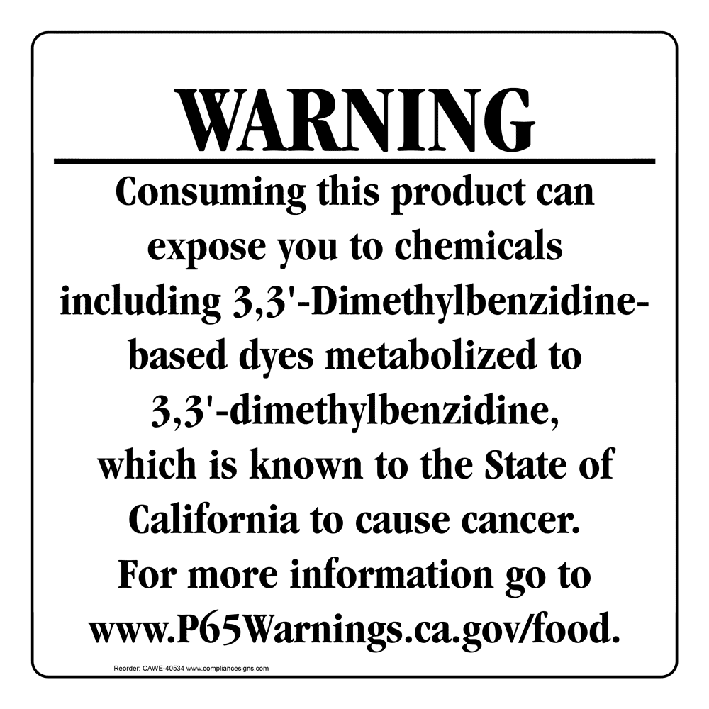 California Prop 65 Food Warning Sign CAWE40534