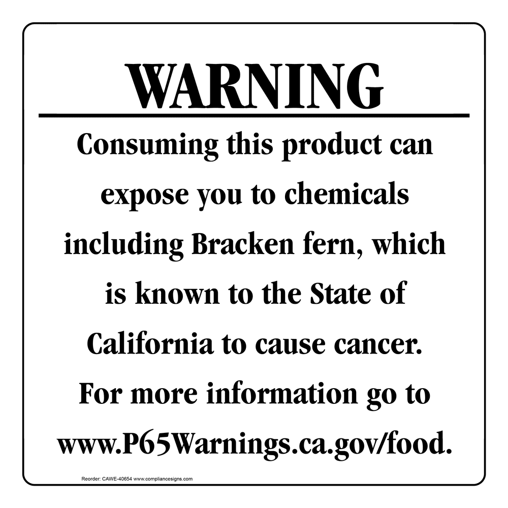 California Prop 65 Food Warning Sign CAWE40654