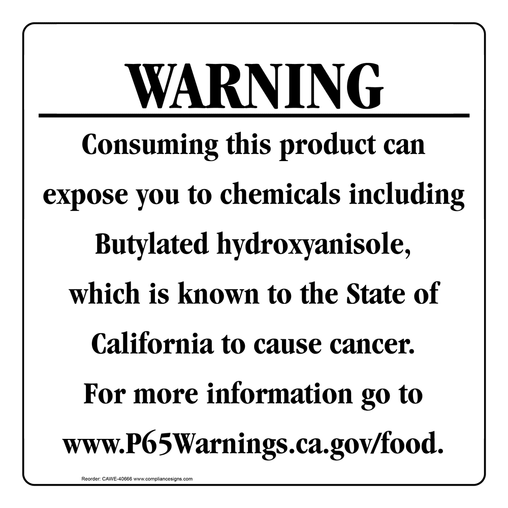 California Prop 65 Food Warning Sign CAWE-40666
