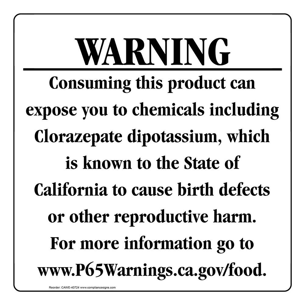 California Prop 65 Food Warning Sign CAWE-40724