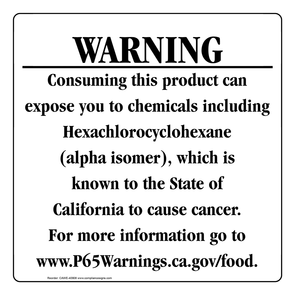 California Prop 65 Food Warning Sign CAWE40908