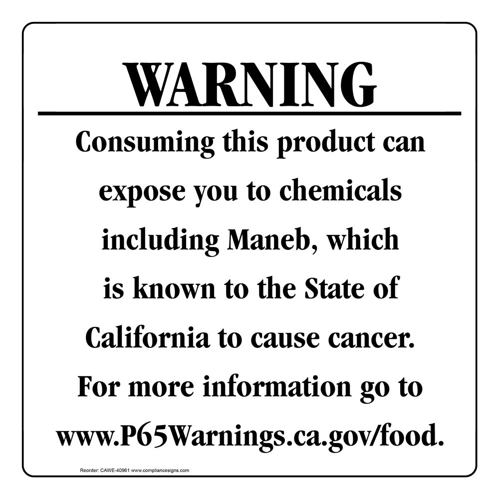 California Prop 65 Food Warning Sign CAWE40961
