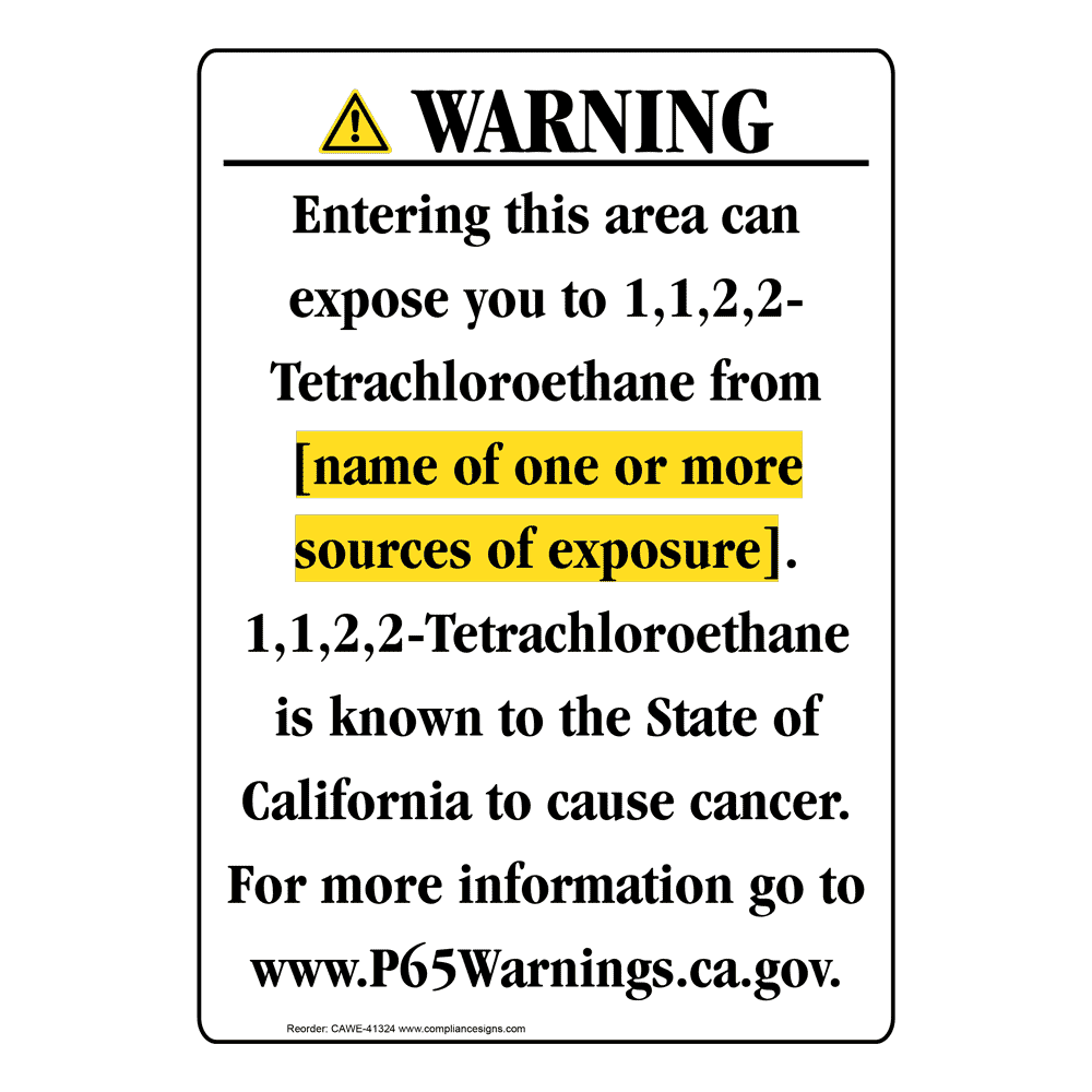 Portrait California Prop 65 Chemical Exposure Area Warning Sign CAWE-41324