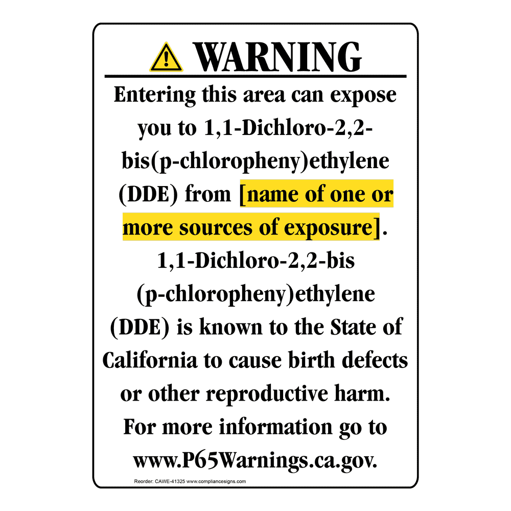 Portrait California Prop 65 Chemical Exposure Area Warning Sign CAWE-41325