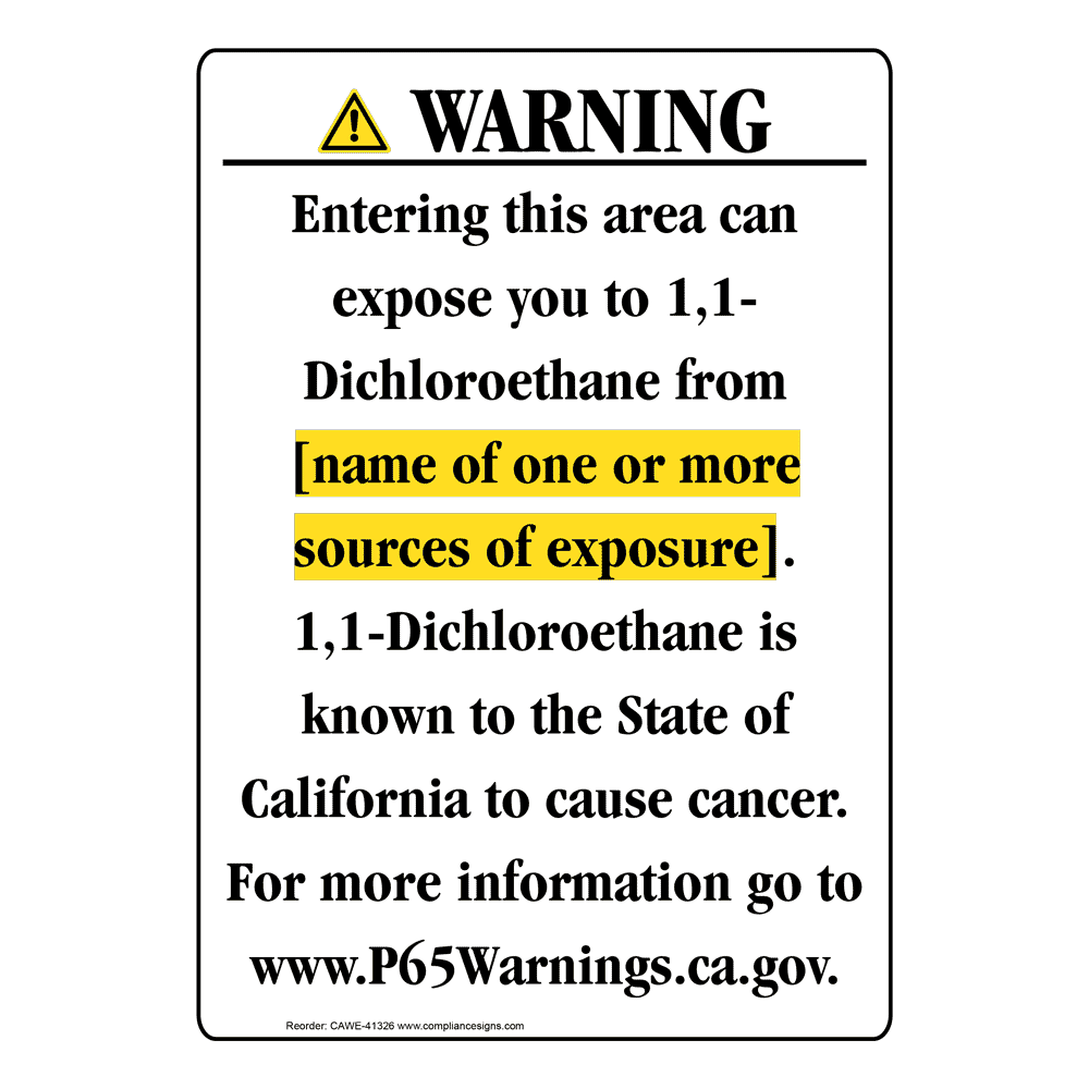 Portrait California Prop 65 Chemical Exposure Area Warning Sign CAWE-41326