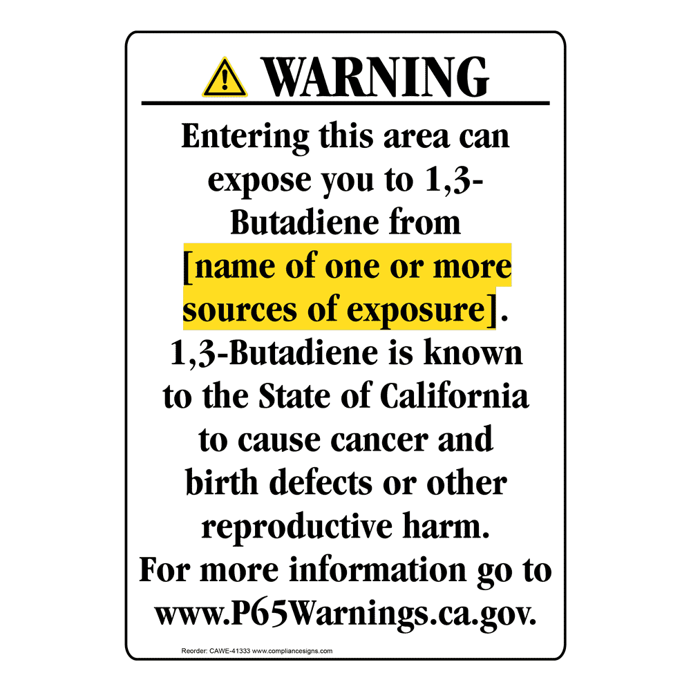 Portrait California Prop 65 Chemical Exposure Area Warning Sign CAWE-41333