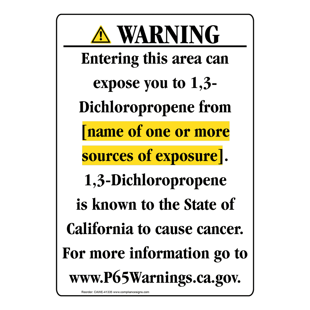 Portrait California Prop 65 Chemical Exposure Area Warning Sign CAWE41335
