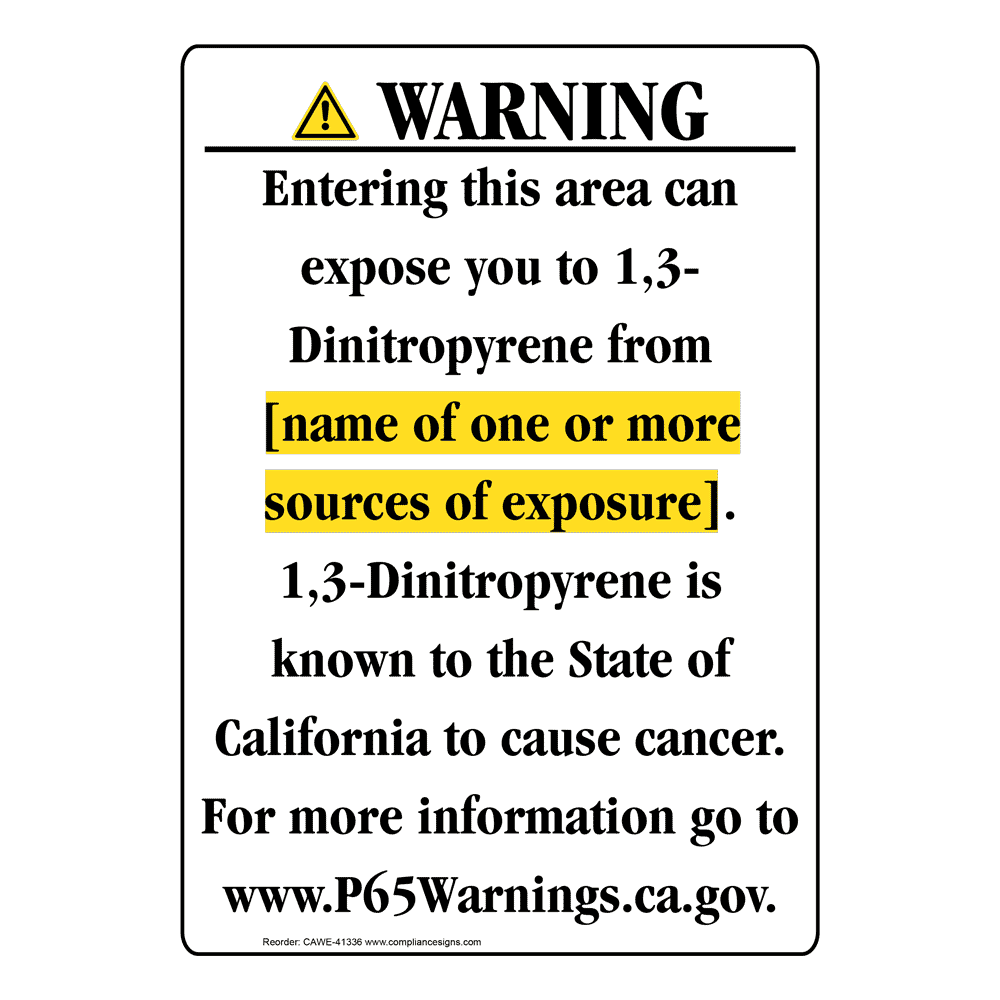 Portrait California Prop 65 Chemical Exposure Area Warning Sign CAWE-41336