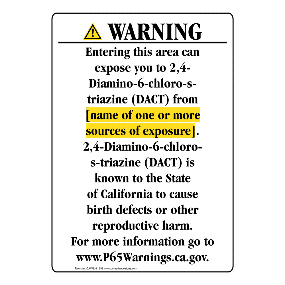 Portrait California Prop 65 Chemical Exposure Area Warning Sign CAWE-41359