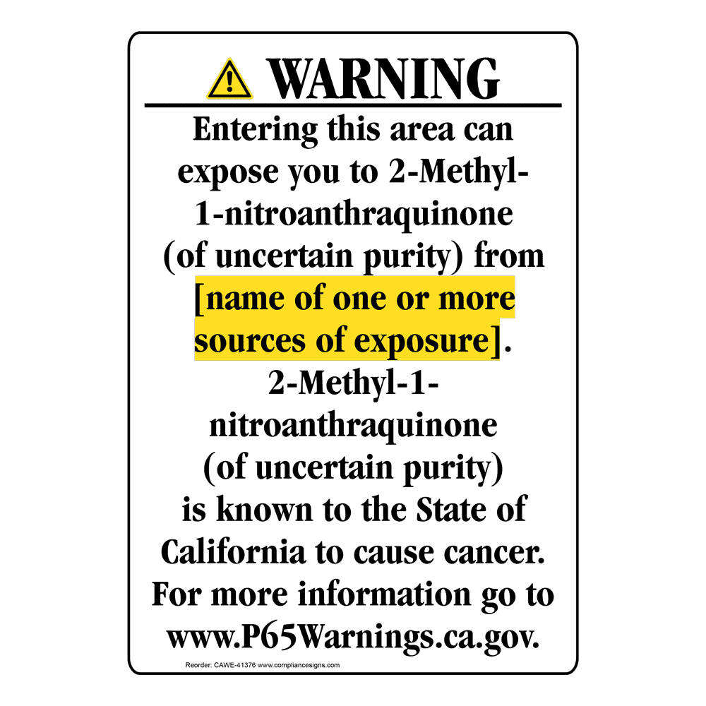 Portrait California Prop 65 Chemical Exposure Area Warning Sign CAWE-41376