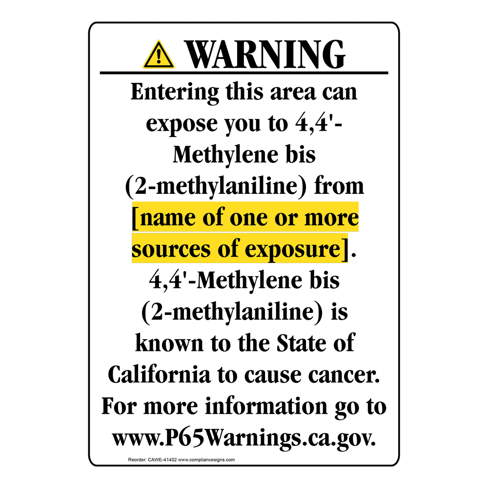 Portrait California Prop 65 Chemical Exposure Area Warning Sign CAWE-41402