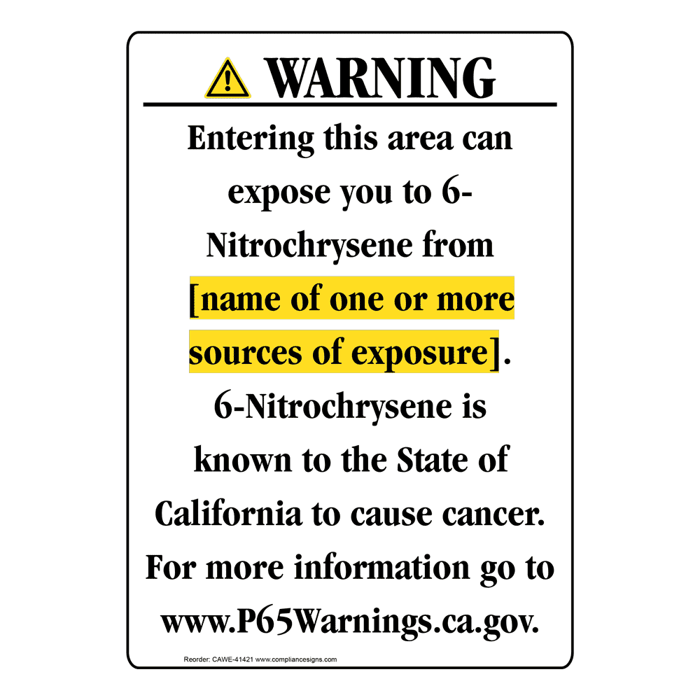 Portrait California Prop 65 Chemical Exposure Area Warning Sign CAWE-41421