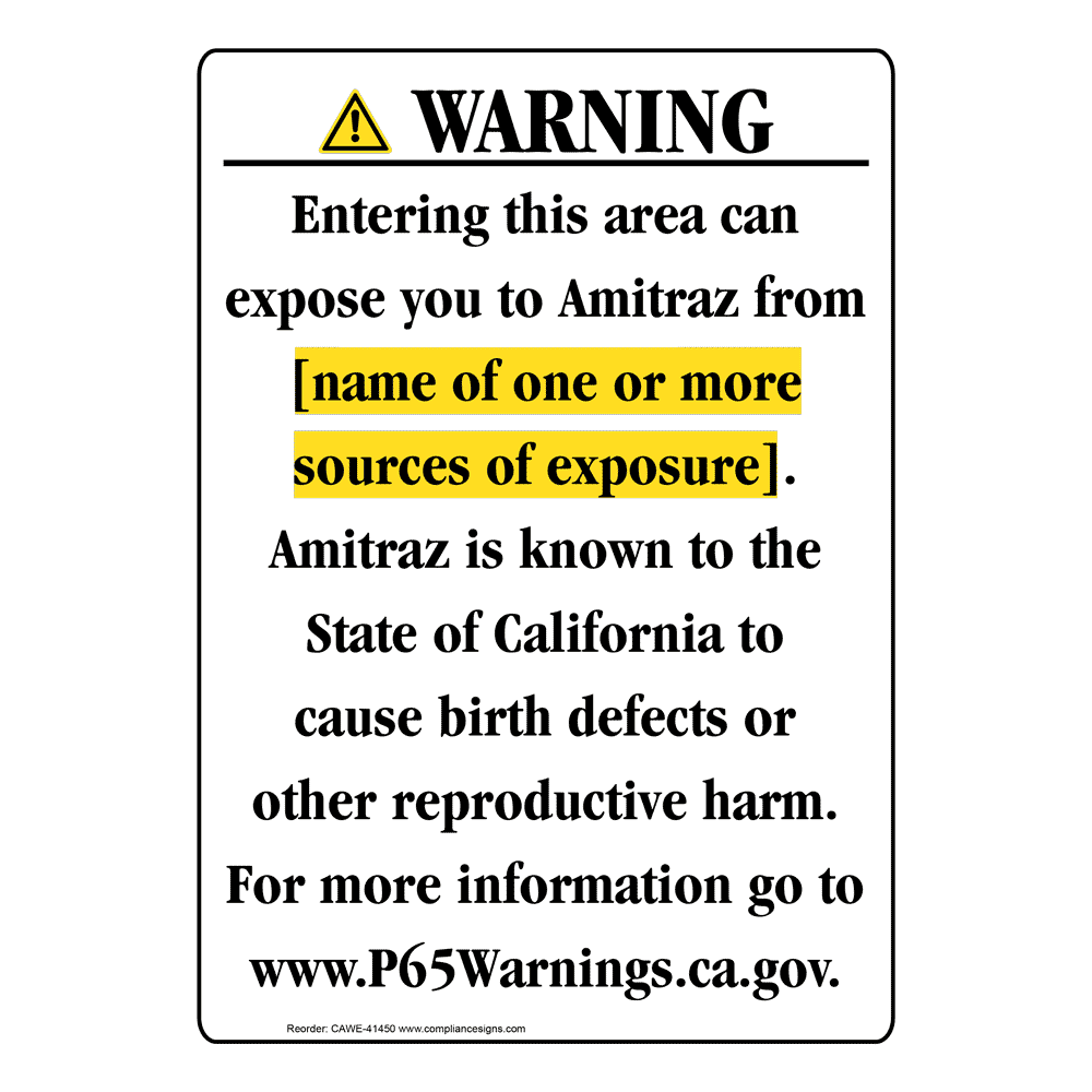 Portrait California Prop 65 Chemical Exposure Area Warning Sign CAWE-41450