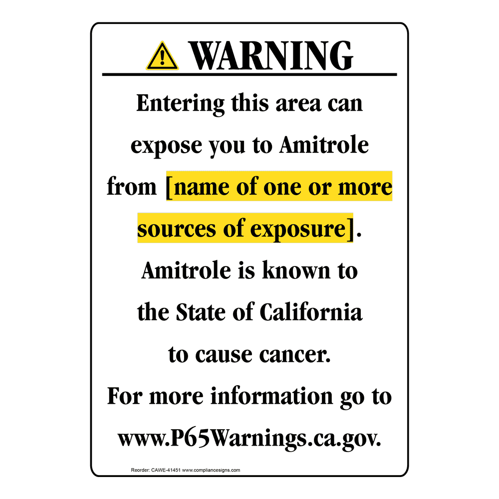 Portrait California Prop 65 Chemical Exposure Area Warning Sign CAWE-41451