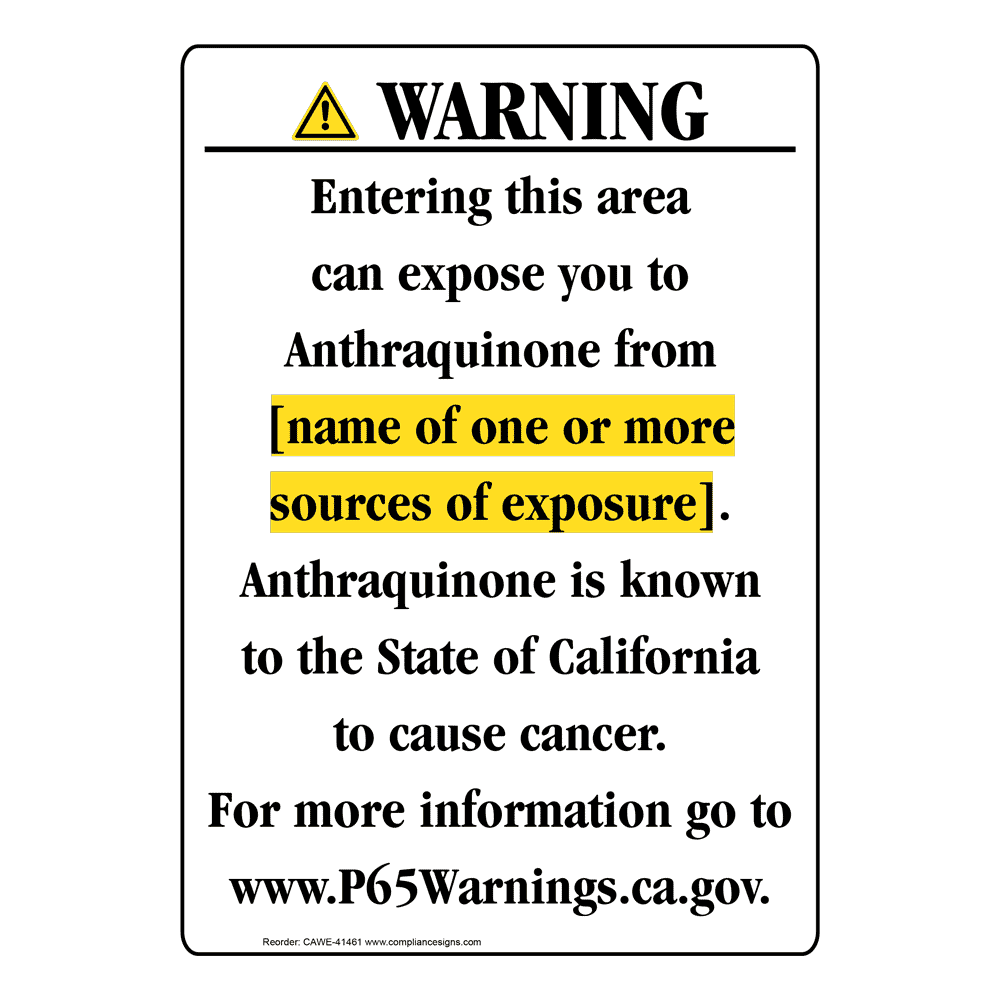 Portrait California Prop 65 Chemical Exposure Area Warning Sign CAWE-41461