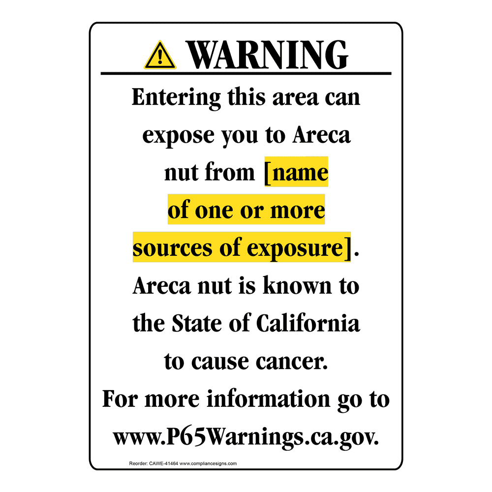 Portrait California Prop 65 Chemical Exposure Area Warning Sign CAWE-41464