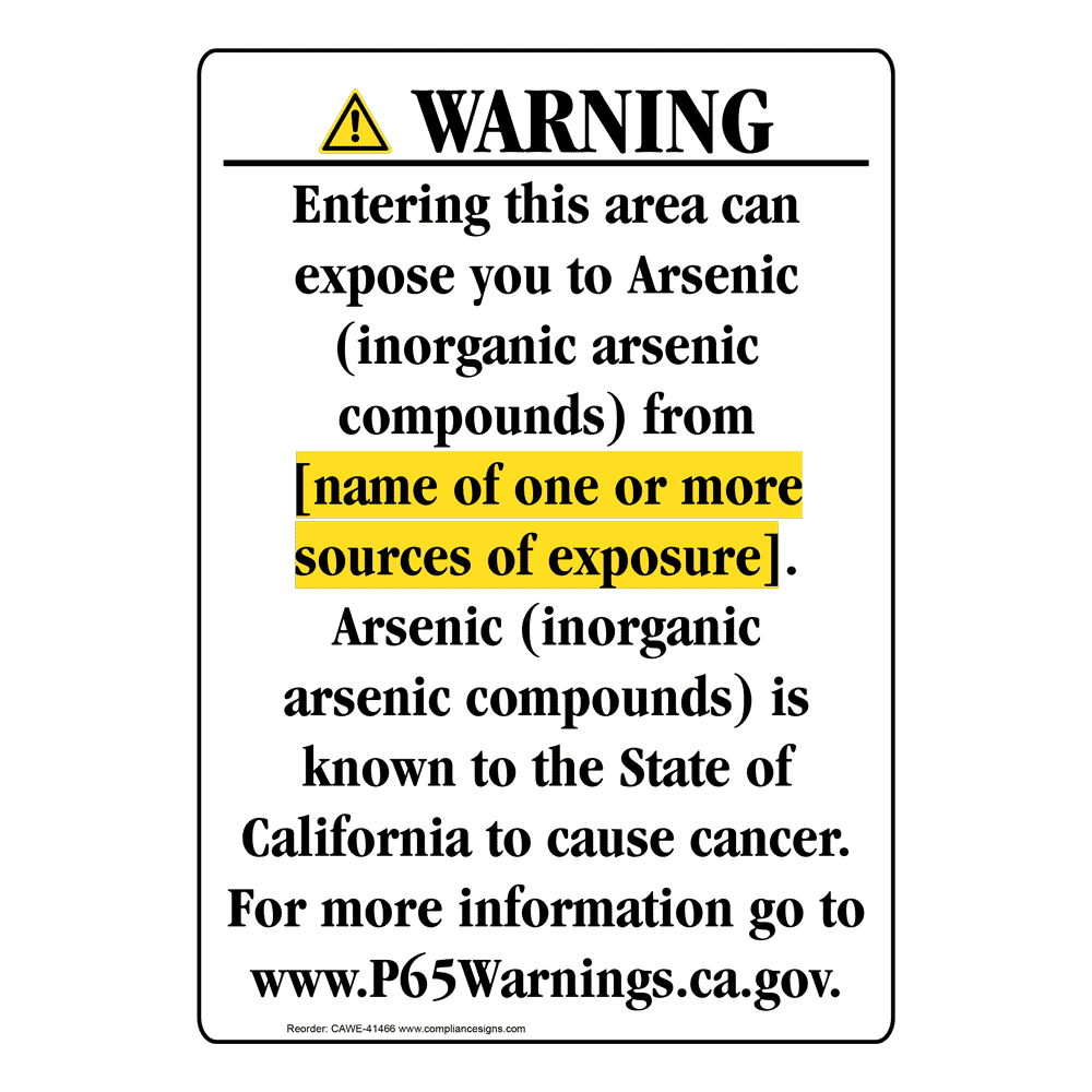 Portrait California Prop 65 Chemical Exposure Area Warning Sign CAWE-41466