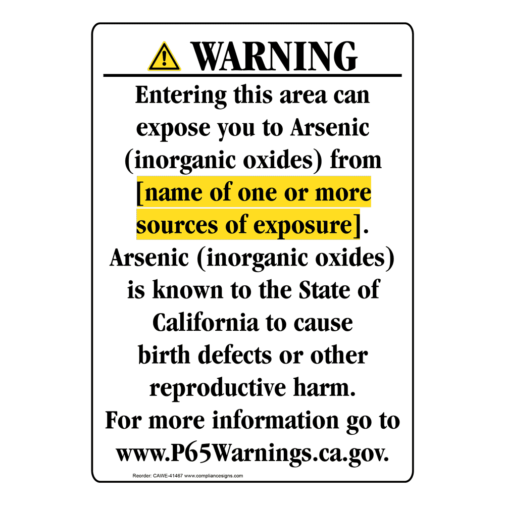 Portrait California Prop 65 Chemical Exposure Area Warning Sign CAWE-41467