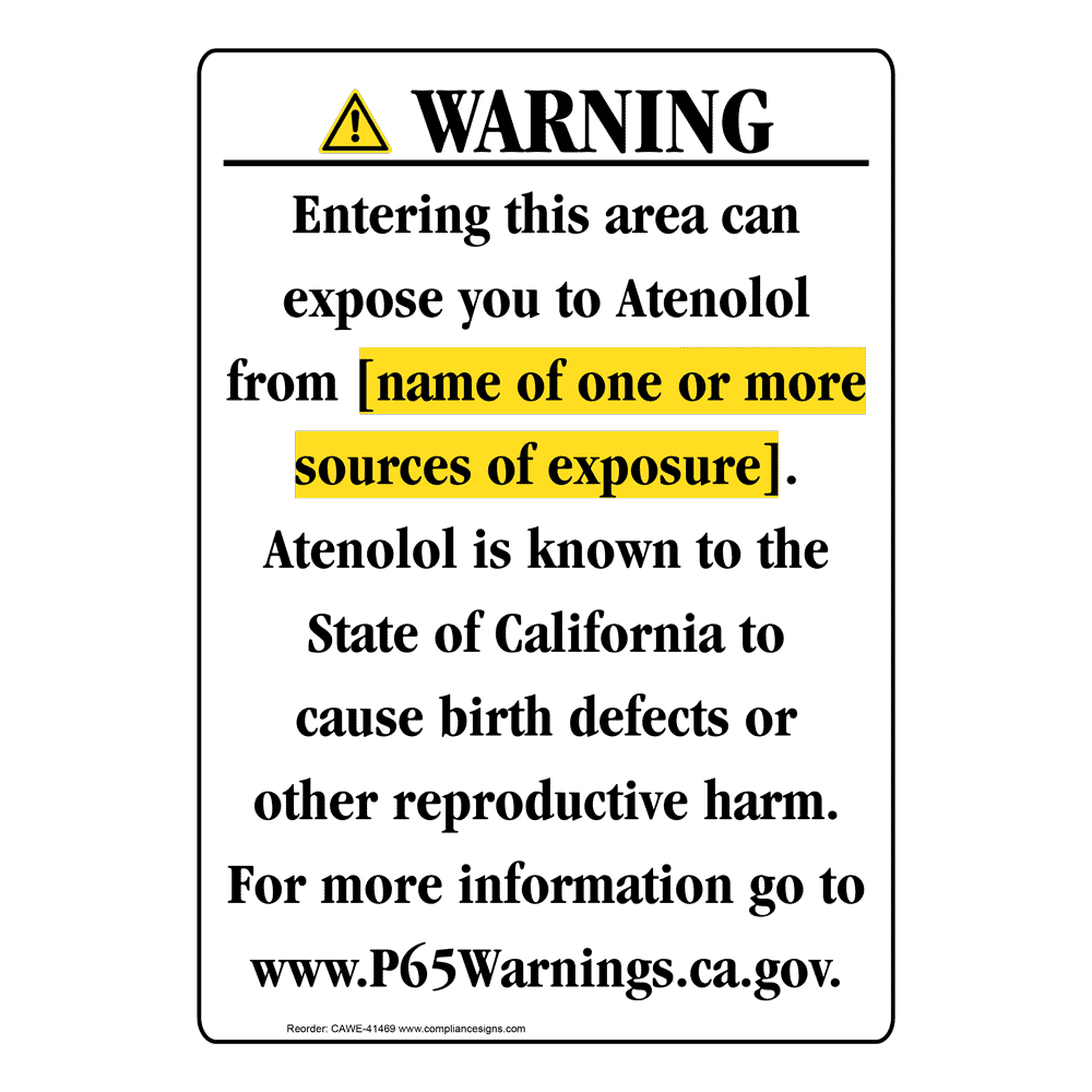 Portrait California Prop 65 Chemical Exposure Area Warning Sign CAWE-41469