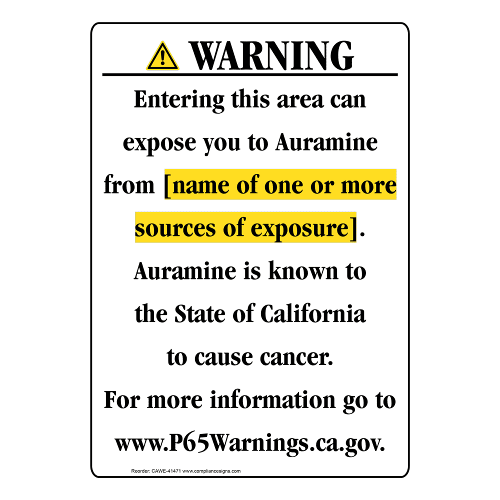 Portrait California Prop 65 Chemical Exposure Area Warning Sign CAWE-41471