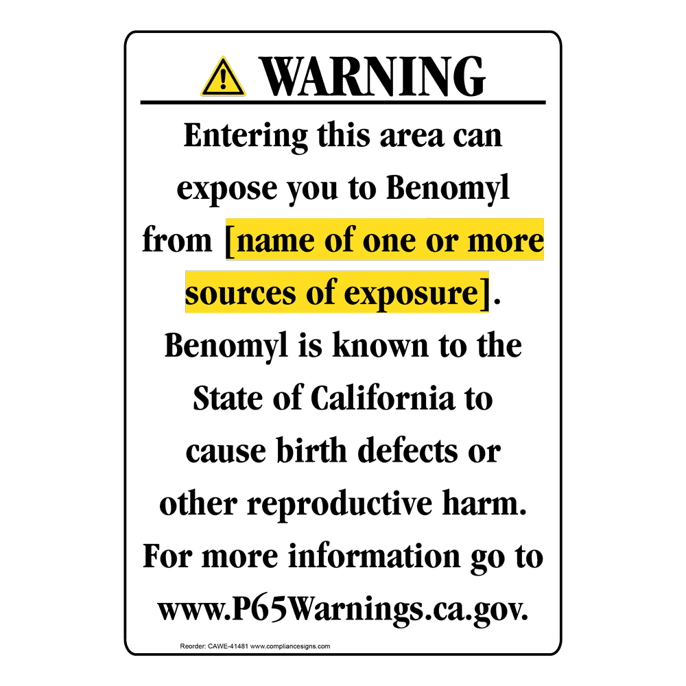 Portrait California Prop 65 Chemical Exposure Area Warning Sign CAWE-41481