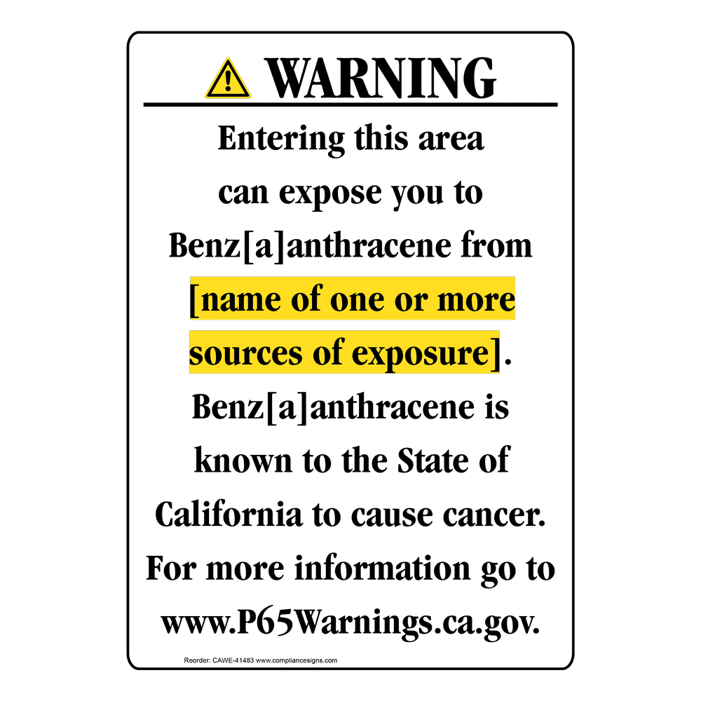 Portrait California Prop 65 Chemical Exposure Area Warning Sign CAWE-41483