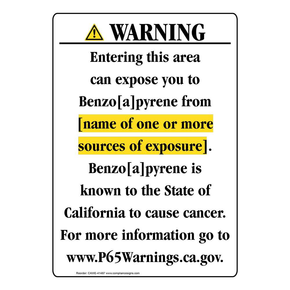 Portrait California Prop 65 Chemical Exposure Area Warning Sign CAWE-41487